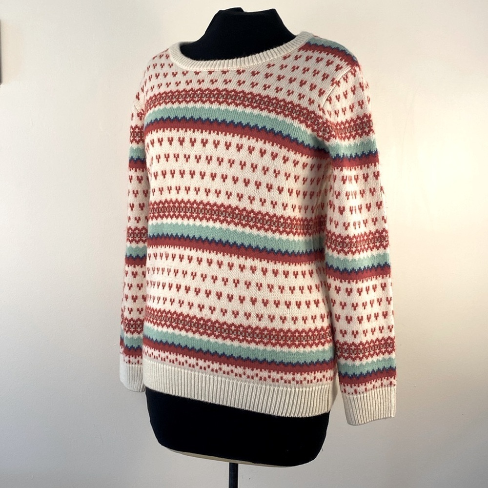 Wool blend patterned long sleeve sweater Mak B love hearts Christmas cream red